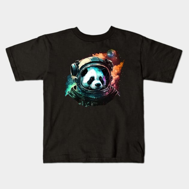 space panda Kids T-Shirt by a cat cooking